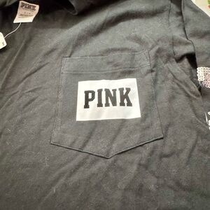 PINK Victoria's Secret Charcoal long sleeve tee with bling bling sleeves